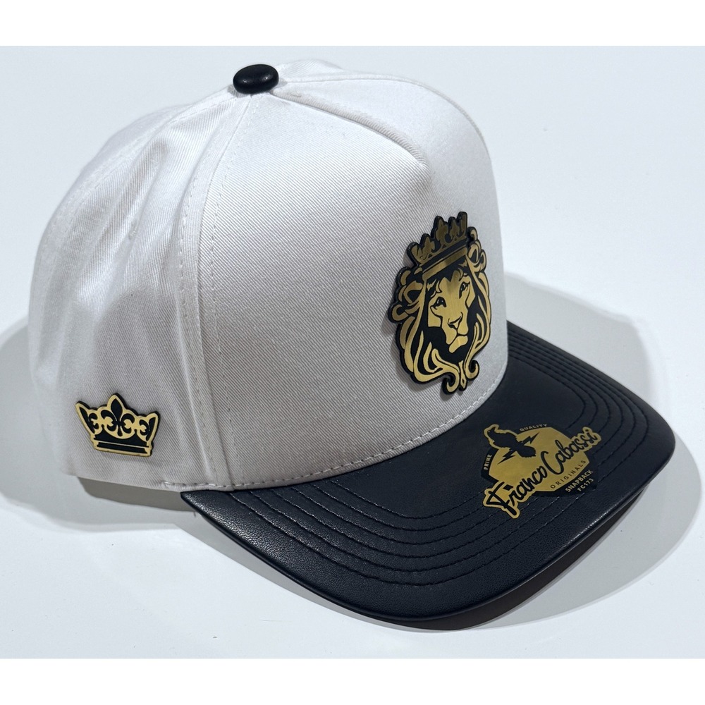 FRANCO CABASSI Snapback Hat - White Gold Lion Head Faux Leather Adjustable - NEW